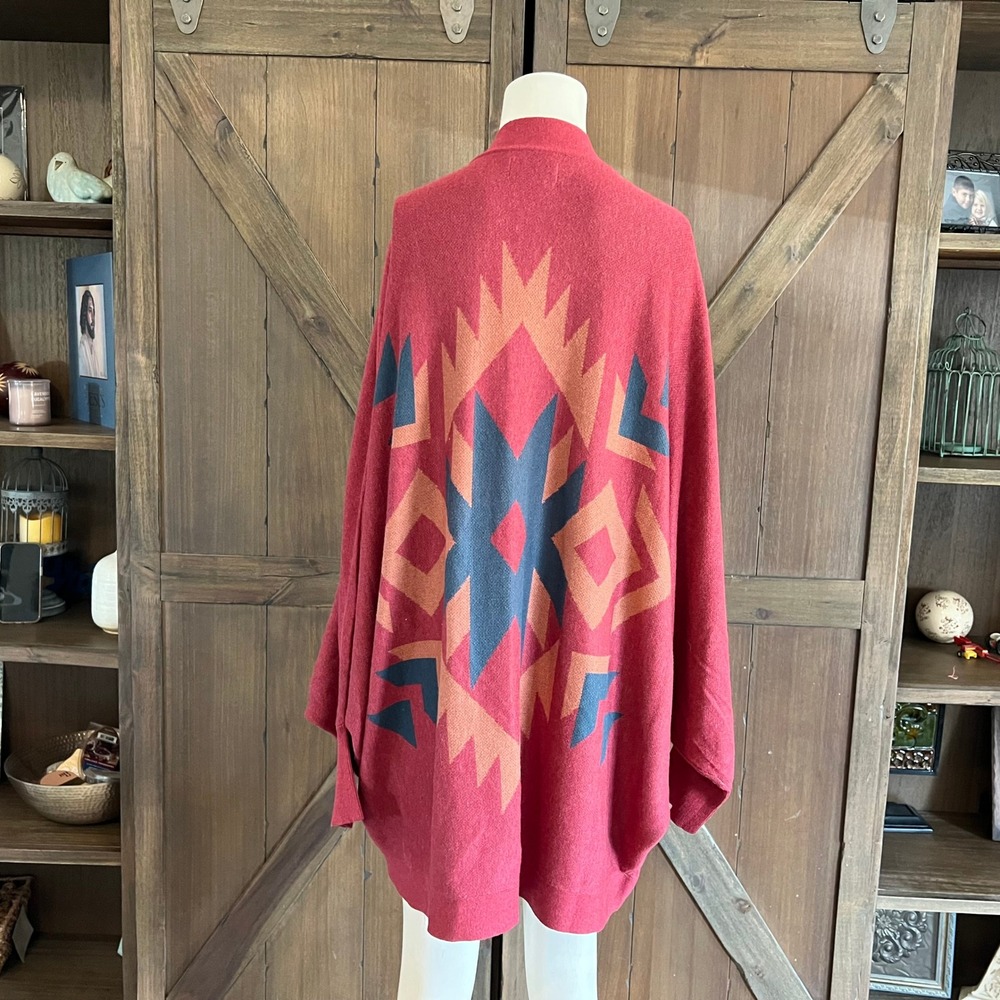 Ariat Womens XXL Red Southwestern Open Front Dolman Sleeve Cardigan Sweater